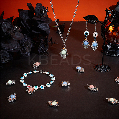 50Pcs 5 Colors Synthetic Luminous Stone Pendants PALLOY-PH0001-97-1