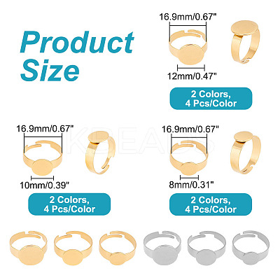 24Pcs 6 Style Adjustable 304 Stainless Steel Finger Rings Components STAS-AR0001-53-1