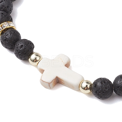 Adjustable 6mm Round Natural Lava Rock Braided Bead Bracelets BJEW-JB10615-01-1