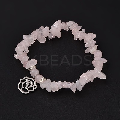 Natural Rose Quartz Beaded Stretch Bracelets BJEW-JB01996-01-1