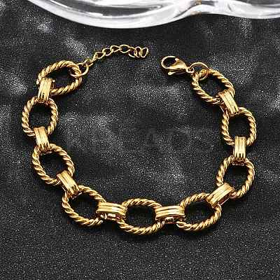 304 Stainless Steel Oval Link Chain Bracelets for Women LS-BJEW-R021-09G-1