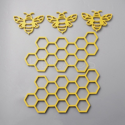 PVC Plastic Farmhouse Honey Bee & Honey Comb Wall Decorations AJEW-WH0347-97A-1