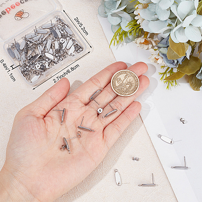 50Pcs Oval 304 Stainless Steel Stud Earring Findings STAS-BBC0004-25-1