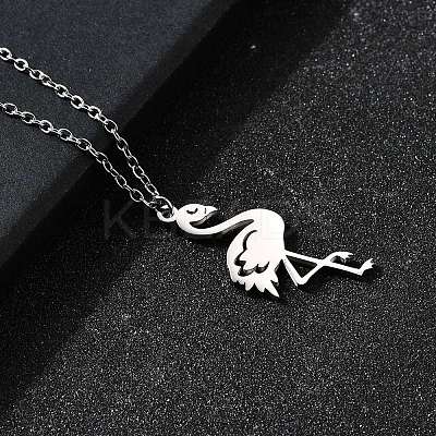 304 Stainless Steel Flamingo Shaped Pendant Cable Chain Necklaces for Women Men NJEW-Q032-02A-P-1