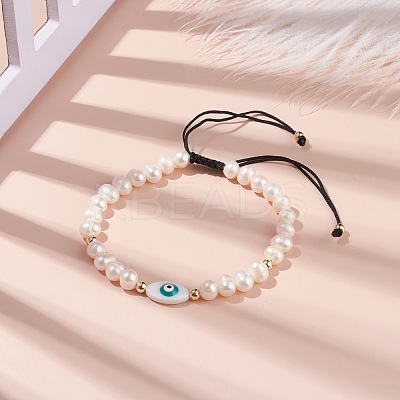 Natural Shell & Pearl Braided Bead Bracelet BJEW-JB08237-01-1
