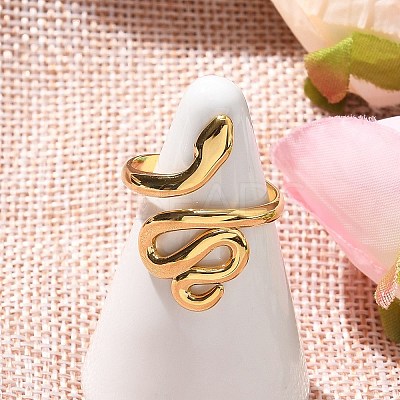 304 Stainless Steel Snake Open Cuff Rings for Women RJEW-Z077-01G-09-1