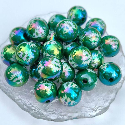 Christmas Theme UV Plating Acrylic Round Beads OACR-ZX006-32A-02-1