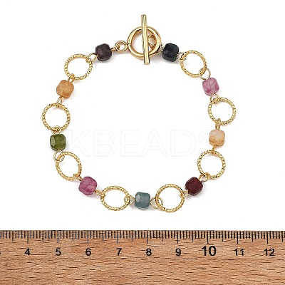 Natural Tourmaline & Brass Open Jump Rings Link Bracelets for Women BJEW-JB14116-02-1