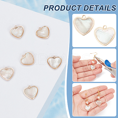 12Pcs Brass Pave White Shell Heart Charms FIND-BC0013-84A-1
