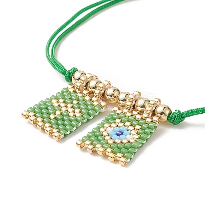 Handmade Japanese Seed Rectangle with Cross & Evil Eye Charm Bracelets BJEW-MZ00010-1