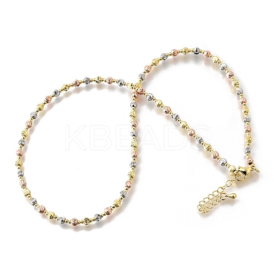 4MM Three-color Brass Textured Round Beaded Necklaces for Women NJEW-D314-12PG-1