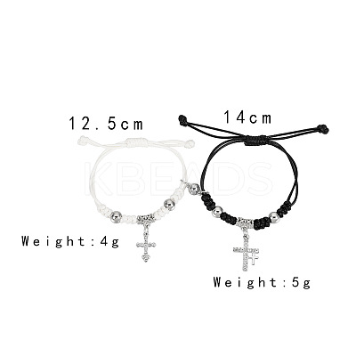 Alloy Rhinestone & Wax Cord Charm Bracelets WG5D9F2-01-1