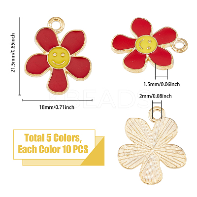 50Pcs 5 Colors Alloy Enamel Pendants ENAM-HY0003-02-1