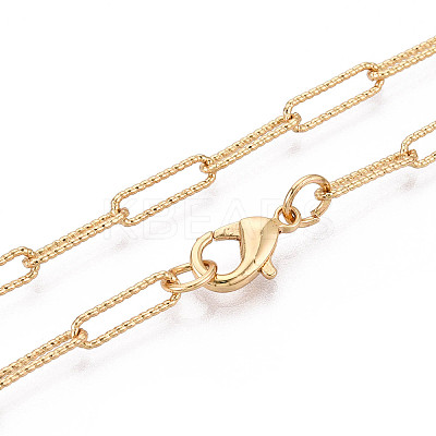 Brass Textured Paperclip Chain Necklace Making MAK-S072-03B-G-1