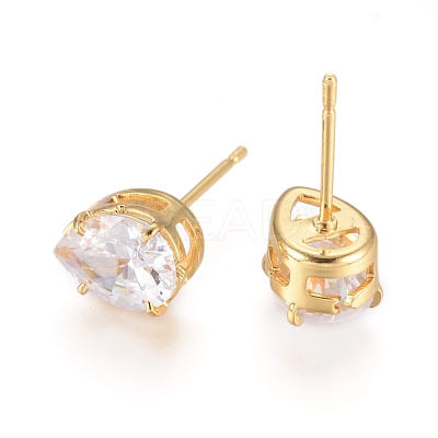 Brass Stud Earrings EJEW-L245-004G-1