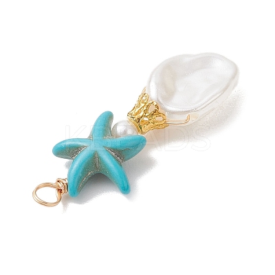 Dyed Synthetic Turquoise & ABS Plastic Imitation Pearl Pendants PALLOY-JF04856-1