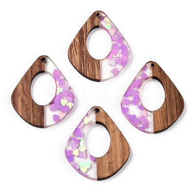Transparent Resin & Walnut Wood Pendants RESI-N039-57A-1