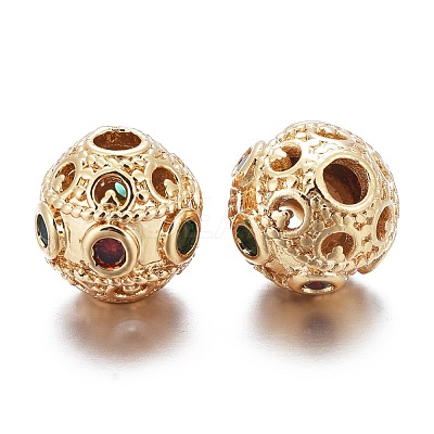 Brass Micro Pave Cubic Zirconia Beads KK-K244-14G-1