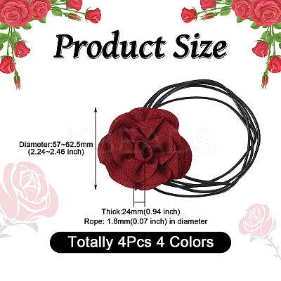 4Pcs 4 Colors Cloth Flower Collar Choker Necklace for Women Bride Wedding Party AJEW-TA0001-26-1