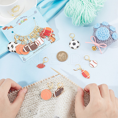 Sports Theme Rugby/Football/Basketball/Baseball Pendant Stitch Markers HJEW-AB00428-1