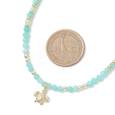 3Pcs 3 Styles Ocean Brass Turtle Pendant Faceted Round  Natural Aquamarine & Amazonite & Dyed Agate Beaded Necklaces NJEW-JN05736-1
