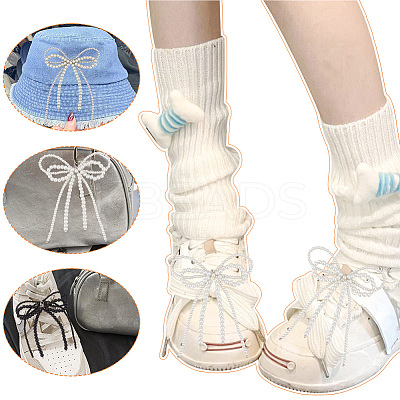 6Pcs 3 Colors Bowknot Glass Beads Shoes Charms HJEW-GO00082-1