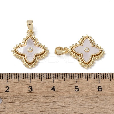 Brass & Shell & Clear Cubic Zirconia Pendants KK-G497-12G-1