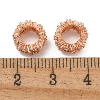 Brass Micro Pave Clear Cubic Zirconia Rondelle European Beads KK-U030-05RG-1