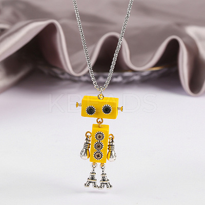 Alloy & Wood Robot Pendant Necklaces FS-WGB43E5-08-1