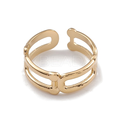 Ion Plating(IP) 304 Stainless Steel Hollow Out Oval Wrap Open Cuff Rings for Women RJEW-G285-51G-1