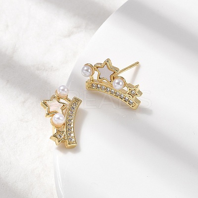 Brass Micro Pave Clear Cubic Zirconia Crown Stud Earrings EJEW-K318-02G-1