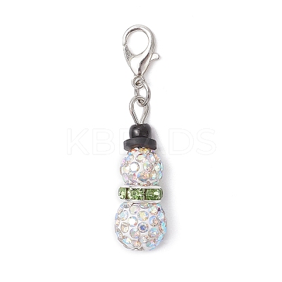 2Pcs Snowman Pave Disco Ball Beads & Brass Rhinestone Pendant Decorations HJEW-JM04452-1