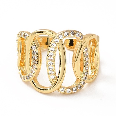 Cubic Zirconia Interlocking Oval Open Cuff Ring RJEW-H101-31G-1