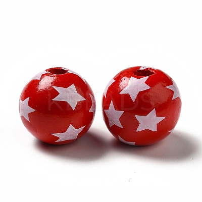 Independence Day Theme Printed Natural Wooden Beads WOOD-L020-B06-1
