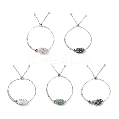 Natural Mixed Gemstone Bullet Link Slider Bracelets BJEW-JB09901-1