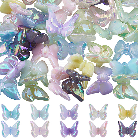 50Pcs 10 Colors Luminous UV Plating Rainbow Iridescent Acrylic Beads TACR-SC0001-29-1