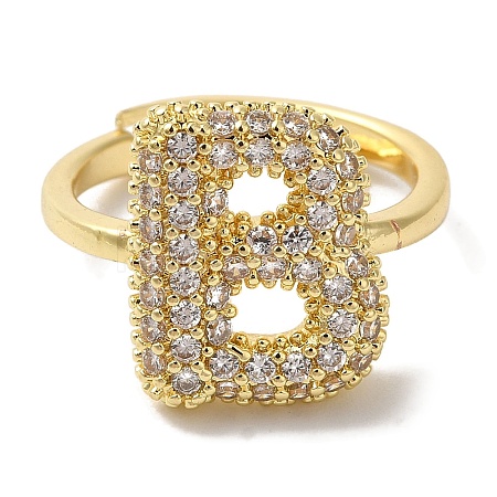 Rack Plating Letter Brass Micro Pave Clear Cubic Zirconia Adjustable Rings for Women KK-S391-03G-B-1