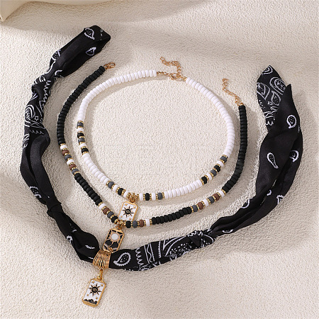 Zinc Alloy Enamel Rectangle Pendant 3 Layer Necklaces FS-WG84DD6-01-1