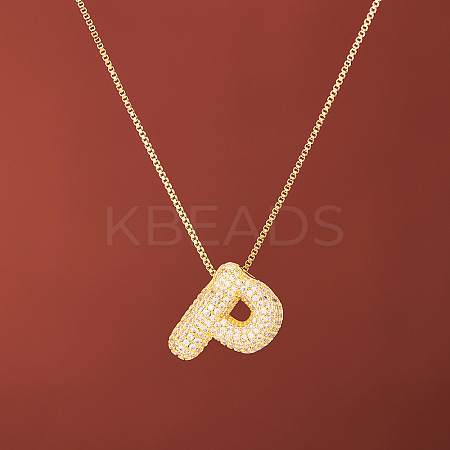 Brass Micro Pave Clear Cubic Zirconia Initial Pendant Necklaces for Women FS-WGDC51D-16-1