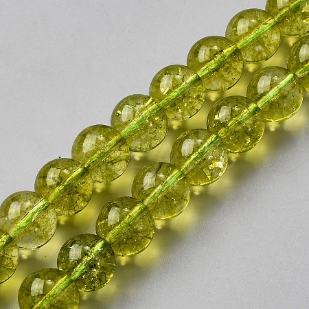 Natural Crackle Olive Quartz Round Beads Strands G-WH0043-007C-1