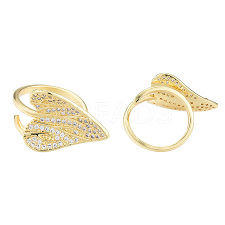 Clear Cubic Zirconia Heart Leaf Open Cuff Ring RJEW-T016-42G-1