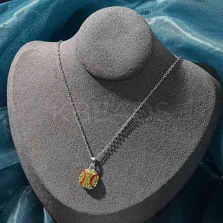 Zinc Alloy Sunflower Rhinestone Sport Ball Pendant Cable Chain Necklaces NJEW-U024-01P-01-1