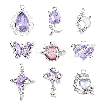 9Pcs 9 Styles Alloy Resin Pendants FIND-YW0012-23-1