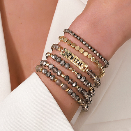 6Pcs 6 Styles Bohemian Style Alloy and Resin Synthetic Quartz Crystal Bracelet Sets FS-WG14188-02-1