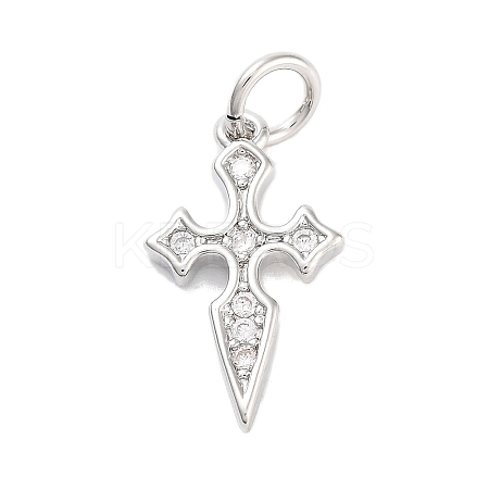 Cross Rack Plating Brass Clear Cubic Zirconia Pendants KK-M293-18P-1