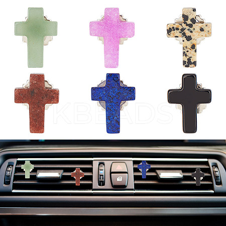 6Pcs 6 Styles Cross Natural Gemstone Car Air Vent Clips AJEW-OC00024-1