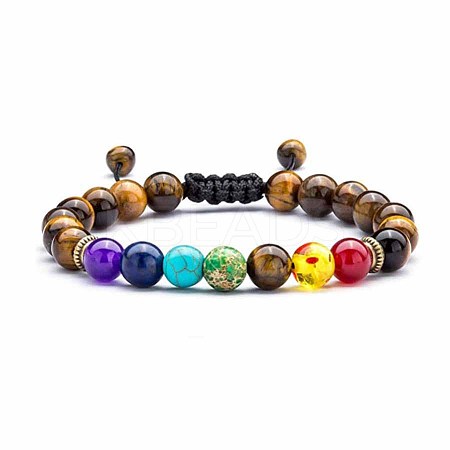 Chakra Theme Natural & Synthetic Mixed Stones Braided Bracelets QD1254-4-1