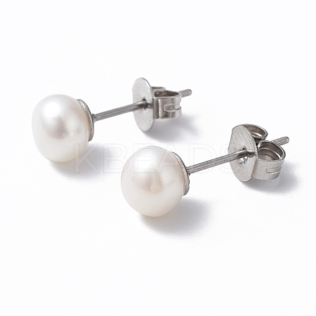 Natural Pearl Ear Studs EJEW-P223-01B-P03-1