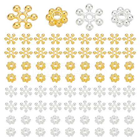 200pcs 4 styles Snowflake Alloy Spacer Beads TIBEB-ME0001-05-1