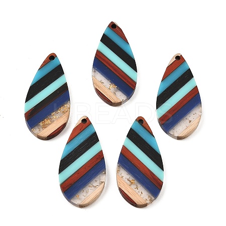 Transparent Resin & Walnut Wood Pendants RESI-E050-13-1